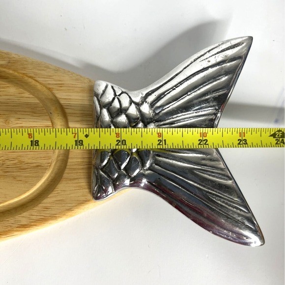 Wood Salmon Fish Shaped Charcuterie Serving Cutting Board Metal Head & Tail 23" - Picture 11 of 11